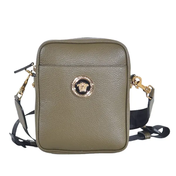 Túi Đeo Chéo Nam Versace Leather Medusa Bag Crossbody Olive Green 1002885 Màu Xanh Olive