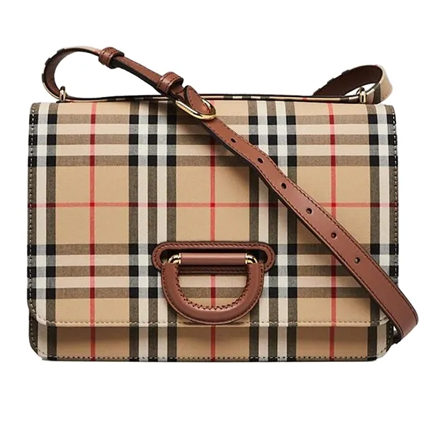 Túi Đeo Chéo Nữ Burberry Vintage Check Canvas Medium D-Ring Crossbody Bag Màu Nâu