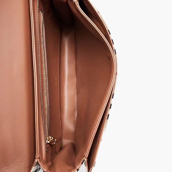 Túi Đeo Chéo Nữ Burberry Vintage Check Canvas Medium D-Ring Crossbody Bag Màu Nâu