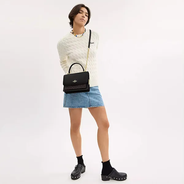 Túi Đeo Chéo Nữ Coach Klare Top Handle Bag In Signature Canvas CY687 Màu Đen Nâu