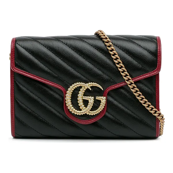 Túi Đeo Chéo Nữ Gucci Black GG Marmont Torchon Wallet On Chain Màu Đỏ - Đen