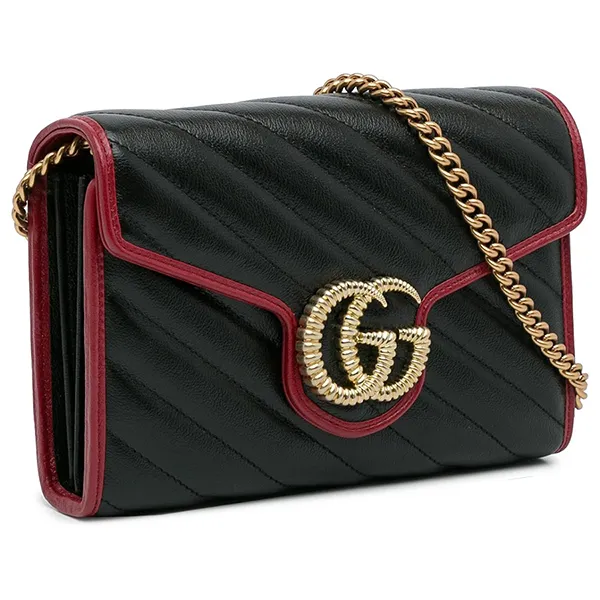 Túi Đeo Chéo Nữ Gucci Black GG Marmont Torchon Wallet On Chain Màu Đỏ - Đen