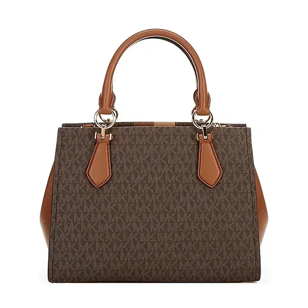 Túi Đeo Chéo Nữ Michael Kors MK Marilyn Medium Logo Stripe Satchel Màu Nâu