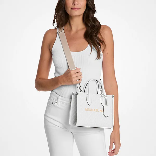 Túi Đeo Chéo Nữ Michael Kors MK Mirella Small Signature Logo Crossbody Bag Màu Xám Trắng
