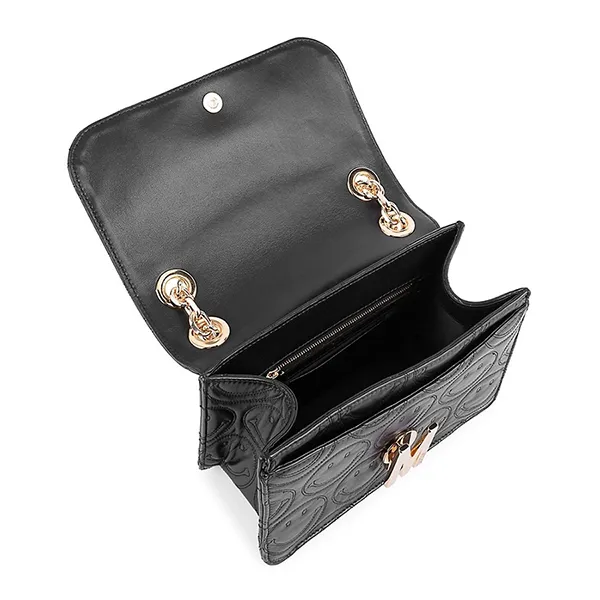 Túi Đeo Chéo Nữ Moschino Smiley-Embossed Leather Shoulder Bag Màu Đen