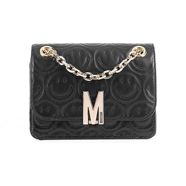 Túi Đeo Chéo Nữ Moschino Smiley-Embossed Leather Shoulder Bag Màu Đen
