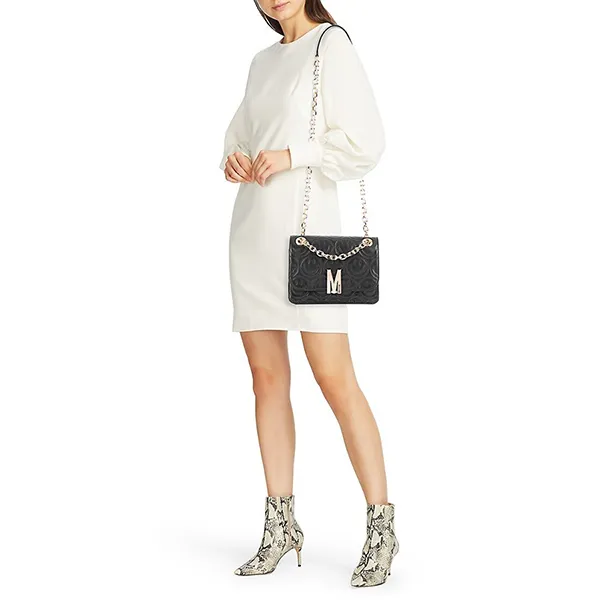 Túi Đeo Chéo Nữ Moschino Smiley-Embossed Leather Shoulder Bag Màu Đen