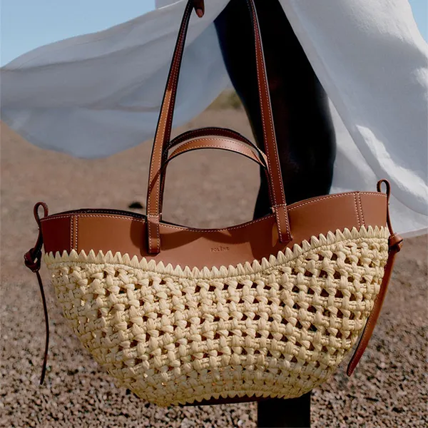 Túi Xách Tay Nữ Polène Cyme Mini Edition Raffia Handle Bag Màu Nâu Be