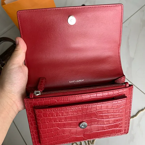 Túi Đeo Chéo Nữ Yves Saint Laurent YSL Sunset Croc 17 Màu Đỏ