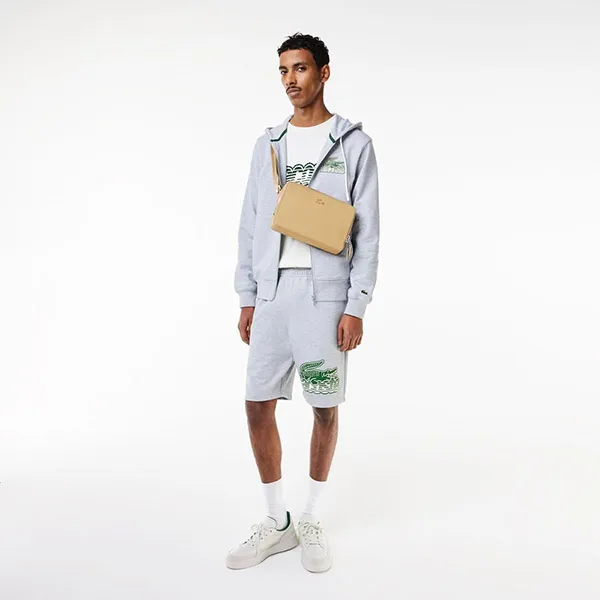 Túi Đeo Chéo Unisex Lacoste Chantaco Matte Stitched Leather Zippered Crossbody Bag NH3270CE-00-L32 Màu Be