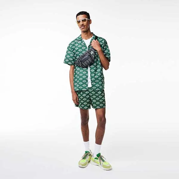 Túi Đeo Hông Nam Lacoste Men's The Blend Monogram Print Belt Bag NH4295BG Màu Đen