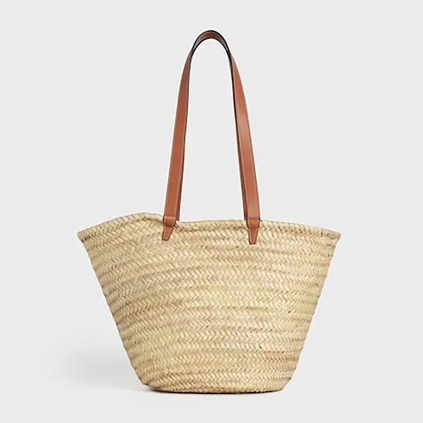 Túi Đeo Vai Celine Cói Medium Classic Panier In Palm Leaves And Calfskin Màu Kem Nâu