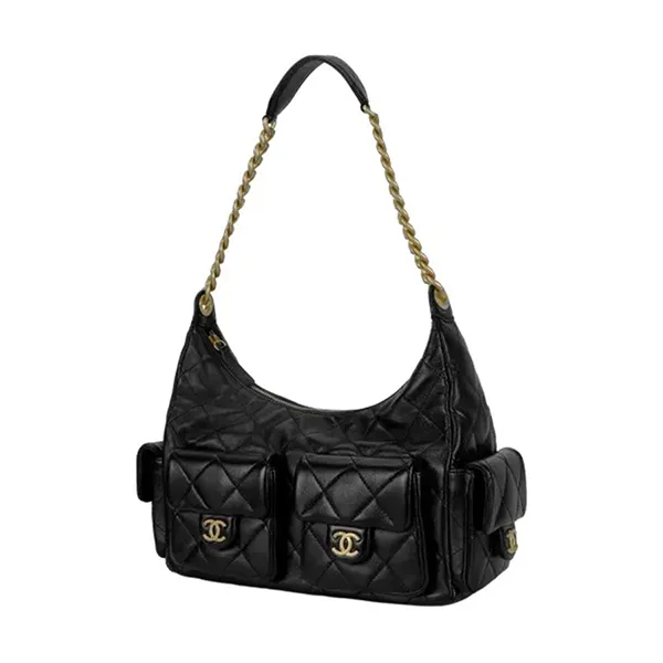 Túi Đeo Vai Nữ Chanel 25C Shiny Lambskin Shoulder Bags Black Màu Đen