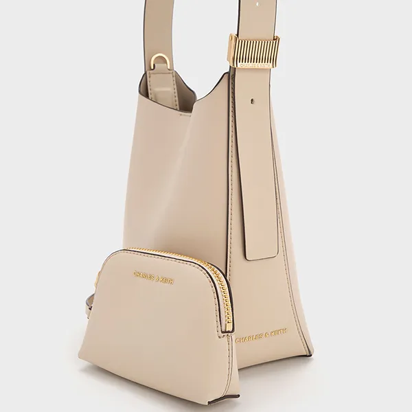 Túi Đeo Vai Nữ Charles & Keith CNK Edna Bucket Bag Oat CK2-10782671 Màu Kem