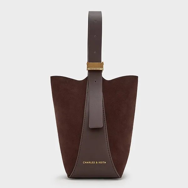 Túi Đeo Vai Nữ Charles & Keith CNK Edna Recycled Suede Bucket Bag Espresso Brown CK2-10782671-1 Màu Nâu Đậm