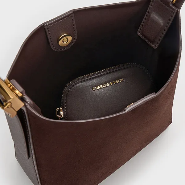 Túi Đeo Vai Nữ Charles & Keith CNK Edna Recycled Suede Bucket Bag Espresso Brown CK2-10782671-1 Màu Nâu Đậm
