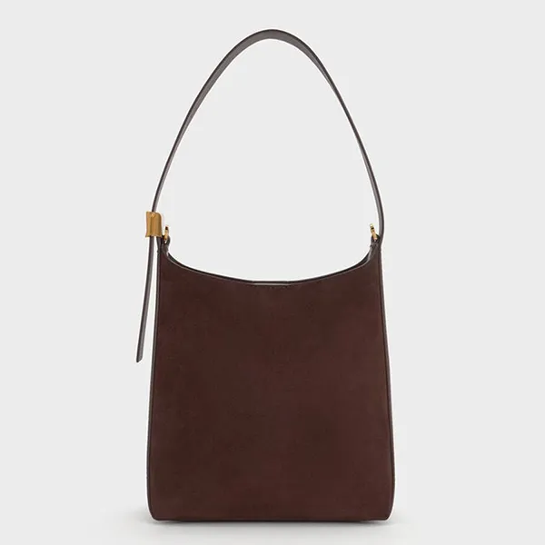 Túi Đeo Vai Nữ Charles & Keith CNK Edna Recycled Suede Bucket Bag Espresso Brown CK2-10782671-1 Màu Nâu Đậm