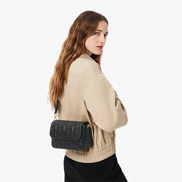 Túi Đeo Vai Nữ Lacoste Women's Maheki Embossed Leather Shoulder Bag NF4712MH 000 Màu Đen