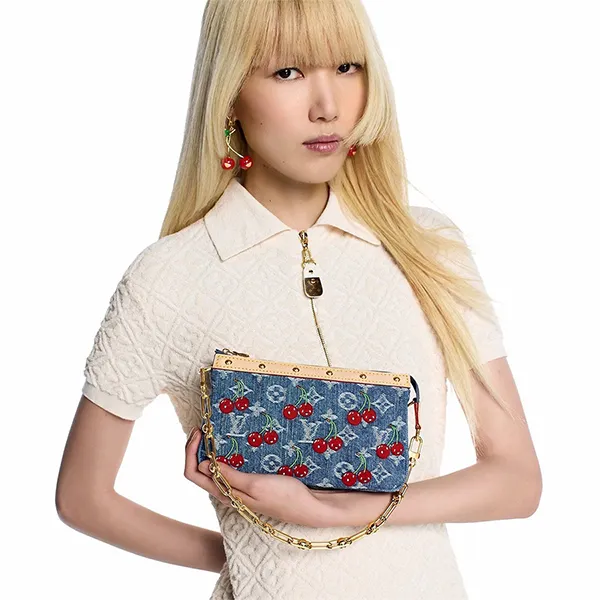 Túi Đeo Vai Nữ Louis Vuitton LV x TM Pochette Accessoires Cherry Coated Shoulder Bag M13994 Màu Xanh Blue