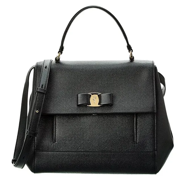 Túi Đeo Vai Nữ Salvatore Ferragamo Women's Vara Bow Pebbled Leather Shoulder Bag Màu Đen