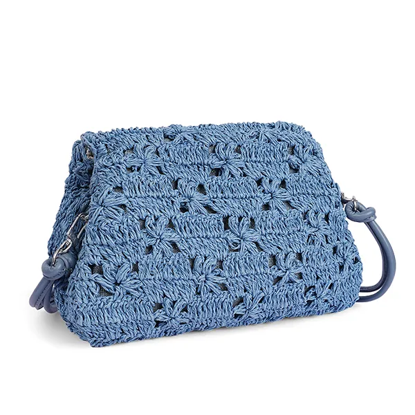 Túi Đeo Vai Nữ Sam Edelman Layla Floral Raffia Shoulder Bag/Clutch Eggshell Raffia Blanc Blue Raffia Màu Xanh