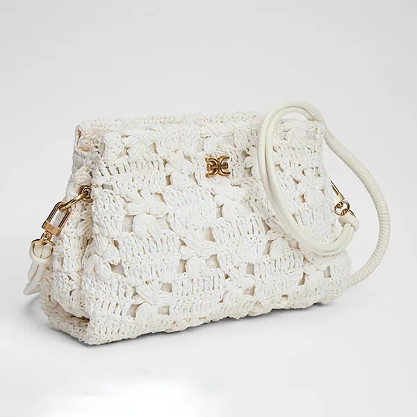 Túi Đeo Vai Nữ Sam Edelman Layla Floral Raffia Shoulder Bag/Clutch Eggshell Raffia Blanc White Màu Trắng