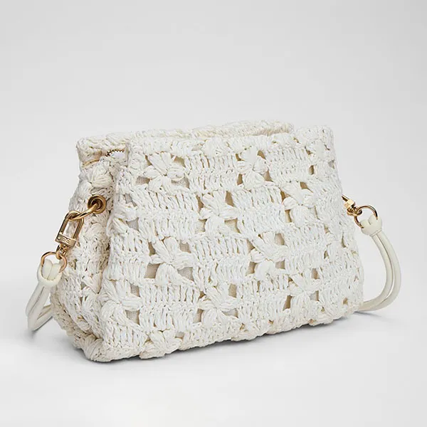 Túi Đeo Vai Nữ Sam Edelman Layla Floral Raffia Shoulder Bag/Clutch Eggshell Raffia Blanc White Màu Trắng