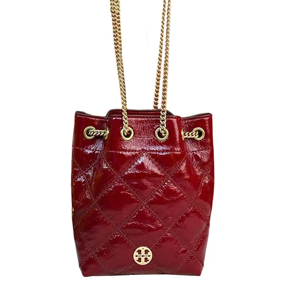 Túi Đeo Vai Nữ Tory Burch Willa Shine Small Drawstring Shoulder Bag 164017 Màu Đỏ Đậm