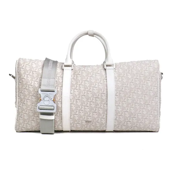 Túi Đựng Đồ Dior Travel Bag In Oblique Canvas And Off White Leather Màu Trắng - Xám