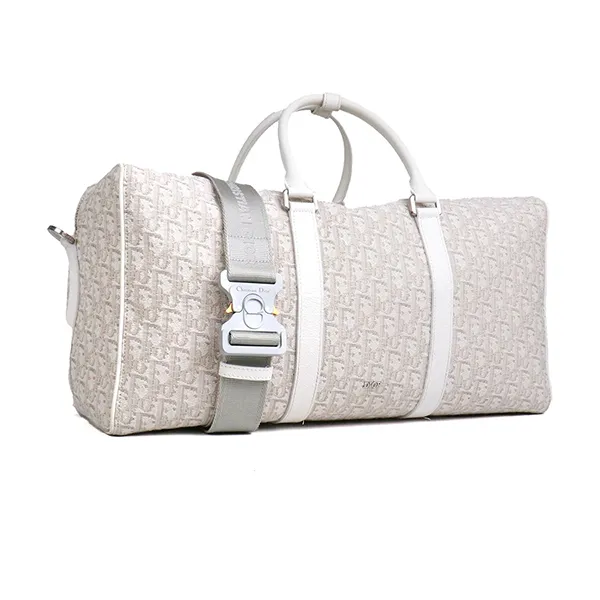 Túi Đựng Đồ Dior Travel Bag In Oblique Canvas And Off White Leather Màu Trắng - Xám