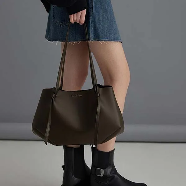 Túi Tote Nữ Charles & Keith CNK Calla Tote Bag Dark Moss CK2-30671662 Màu Xanh Rêu