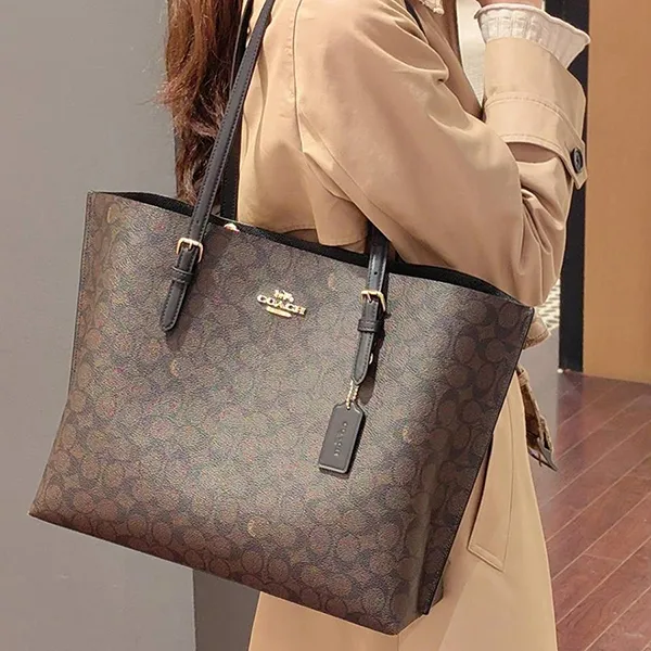 Túi Tote Nữ Coach Mollie Bag In Signature Canvas CV967 Màu Nâu Đen