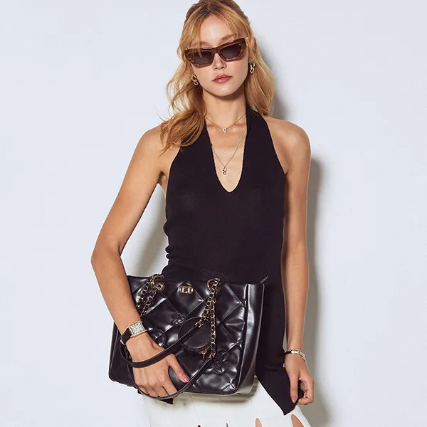 Túi Tote Nữ Lyn Flora Tote Bag Black LL25CBF132 Màu Đen