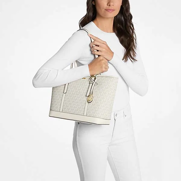 Túi Tote Nữ Michael Kors MK Jet Set Travel Small Logo Top-Zip 35S0GTVT1V Màu Trắng
