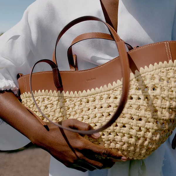 Túi Tote Nữ Polène Cyme Mini Edition Raffia Màu Be Nâu