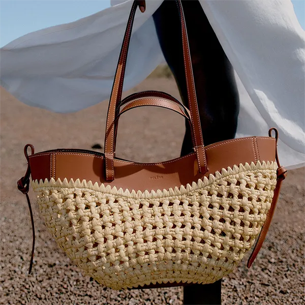 Túi Tote Nữ Polène Cyme Mini Edition Raffia Màu Be Nâu