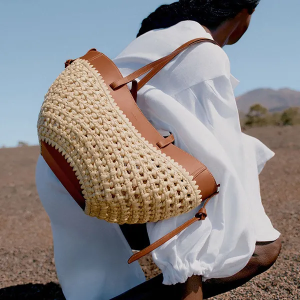 Túi Tote Nữ Polène Cyme Mini Edition Raffia Màu Be Nâu