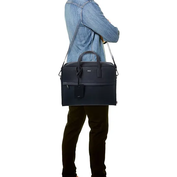 Túi Xách Tay Nam Hugo Boss Zair Leather Document Handbag Màu Xanh Navy