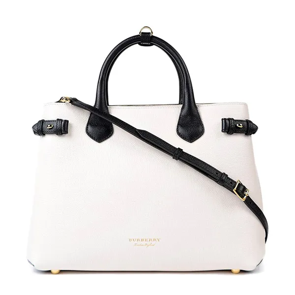 Túi Xách Tay Nữ Burberry The Banner Check Medium Bag Màu Trắng
