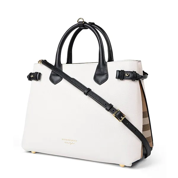 Túi Xách Tay Nữ Burberry The Banner Check Medium Bag Màu Trắng