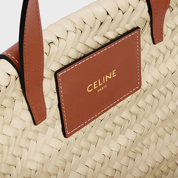 Túi Xách Tay Nữ Celine Teen Classic Panier In Palm Leaves And Calfskin 113832CGG.04LU Màu Nâu Trắng