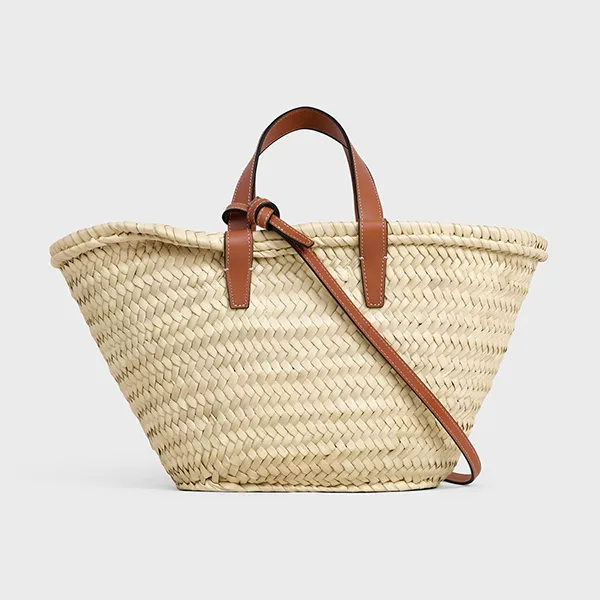 Túi Xách Tay Nữ Celine Teen Classic Panier In Palm Leaves And Calfskin 113832CGG.04LU Màu Nâu Trắng