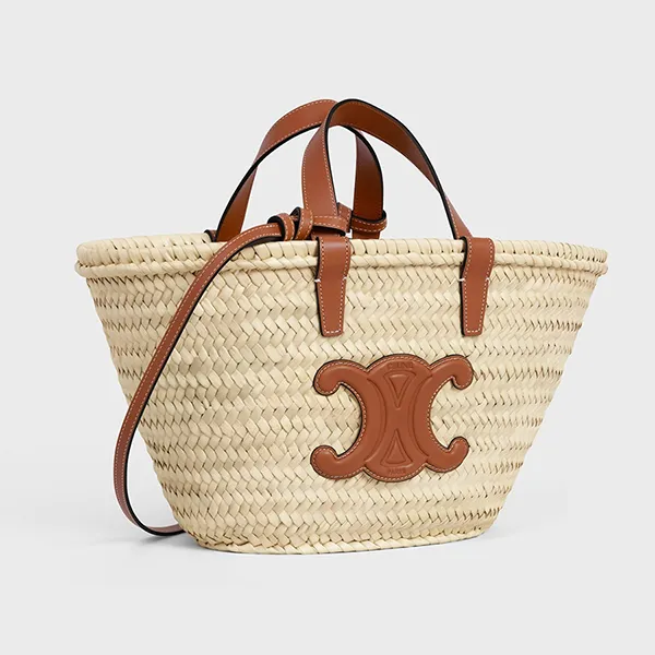 Túi Xách Tay Nữ Celine Teen Classic Panier In Palm Leaves And Calfskin 113832CGG.04LU Màu Nâu Trắng