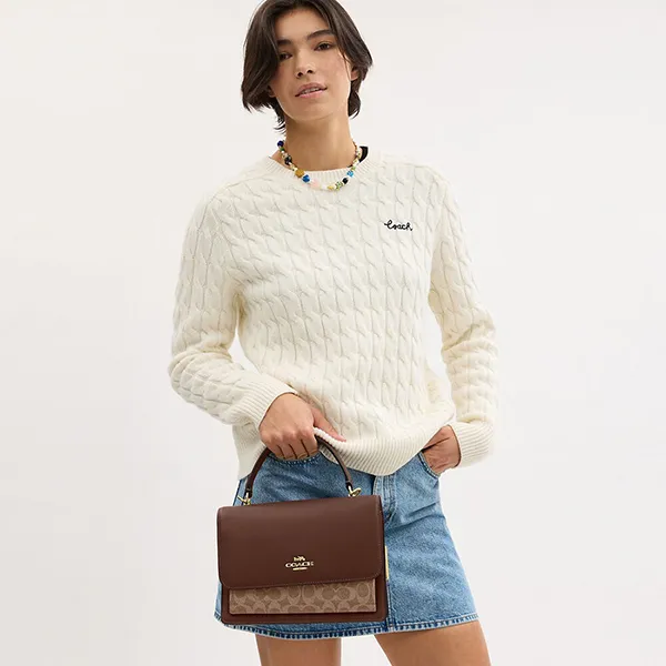 Túi Xách Tay Nữ Coach Klare Top Handle Bag In Signature Canvas Tan/Brown Màu Nâu