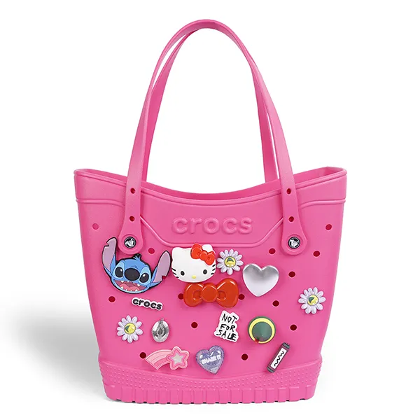Túi Xách Tay Nữ Crocs Classic Medium Woman Tote Bag Charm Kitty Dragon Fruit Màu Hồng