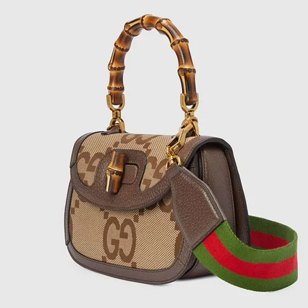Túi Xách Tay Nữ Gucci Bamboo 1947 Jumbo GG Mini Bag Màu Nâu Be