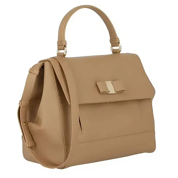Túi Xách Tay Nữ Salvatore Ferragamo Vara Bow Pebbled Leather Alfskin Handle Bag Màu Nâu