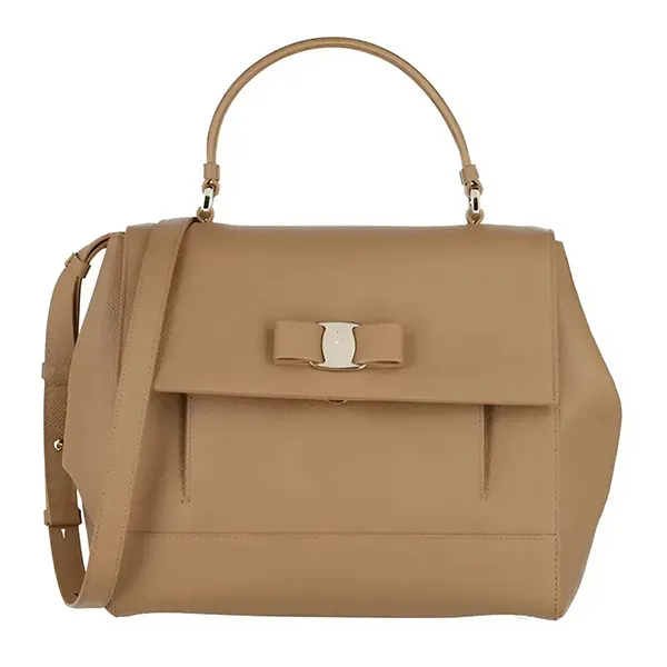 Túi Xách Tay Nữ Salvatore Ferragamo Vara Bow Pebbled Leather Alfskin Handle Bag Màu Nâu