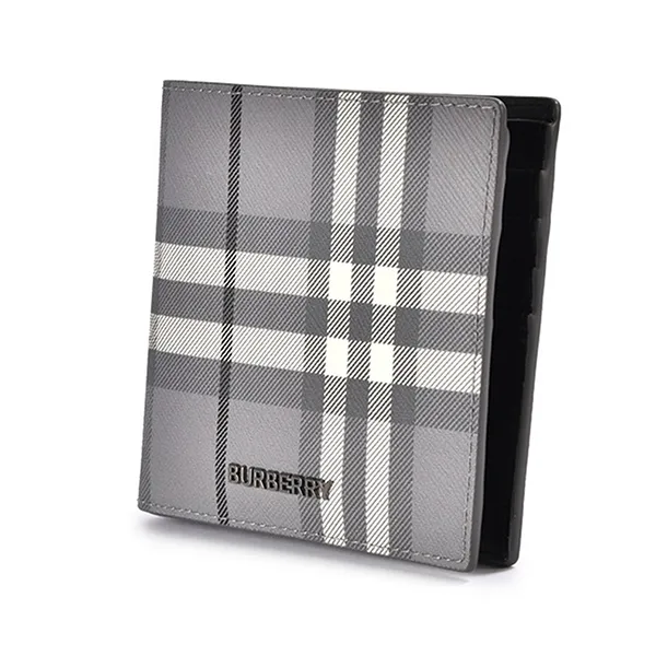 Ví Nam Burberry Classic Check Canvas Eight Card Fold Wallet Light Gray Màu Xám Kẻ