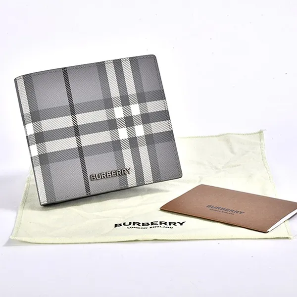 Ví Nam Burberry Classic Check Canvas Eight Card Fold Wallet Light Gray Màu Xám Kẻ